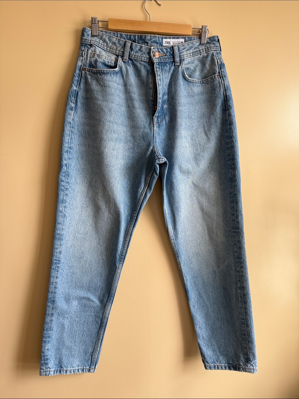 Zara Light Blue High-Rise Tapered Jeans